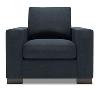  Fauteuil Track de Sofa Lab de 38 po fabriqué au Canada en tissu d’apparence lin avec accoudoirs rectilignes - bleu Luna Sailor 