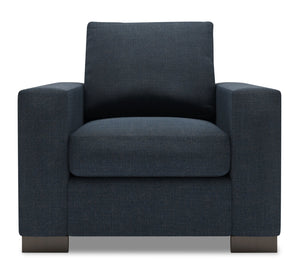 Fauteuil Track de Sofa Lab personnalisable de 38 po fabriqué au Canada en tissu d’apparence lin avec accoudoirs rectilignes - bleu Luna Sailor
