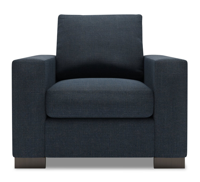 Fauteuil Track de Sofa Lab personnalisable de 38 po fabriqué au Canada en tissu d’apparence lin avec accoudoirs rectilignes - bleu Luna Sailor