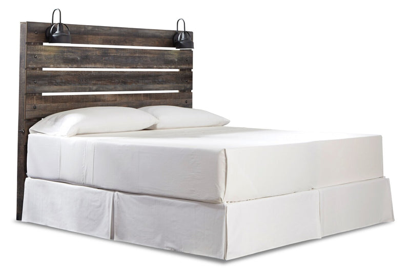 Tête de lit à panneau Abby avec éclairage à DEL et ports USB, brune - format très grand lit