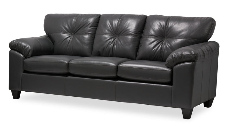 Sofa Addison de 86 po fabriqué au Canada en tissu d’apparence cuir avec coussin de dossier capitonné - gris