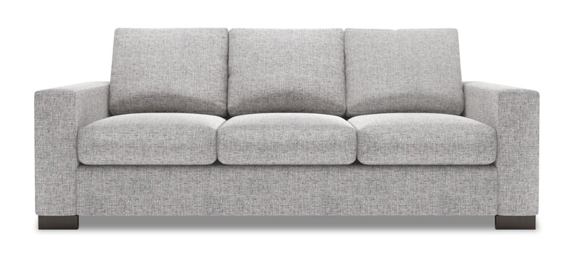 Sofa personnalisable Track de Sofa Lab de 85 po fabriqué au Canada en tissu d’apparence lin avec accoudoirs rectilignes - gris Luna Domino