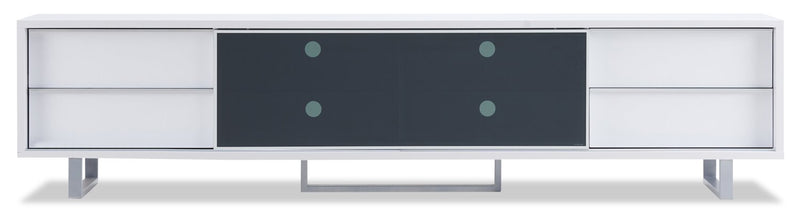 Meuble pour téléviseur moderne Amelia de 89 po x 15.5 po avec rangement et système de gestion des câbles pour téléviseurs jusqu’à 100 po - deux teintes, blanc et noir