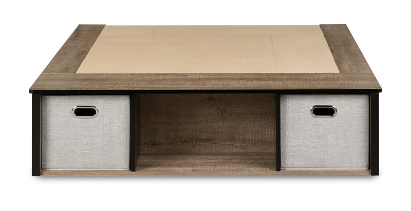 Lit plateforme Everley avec rangement et paniers intégrés, deux couleurs - format lit double