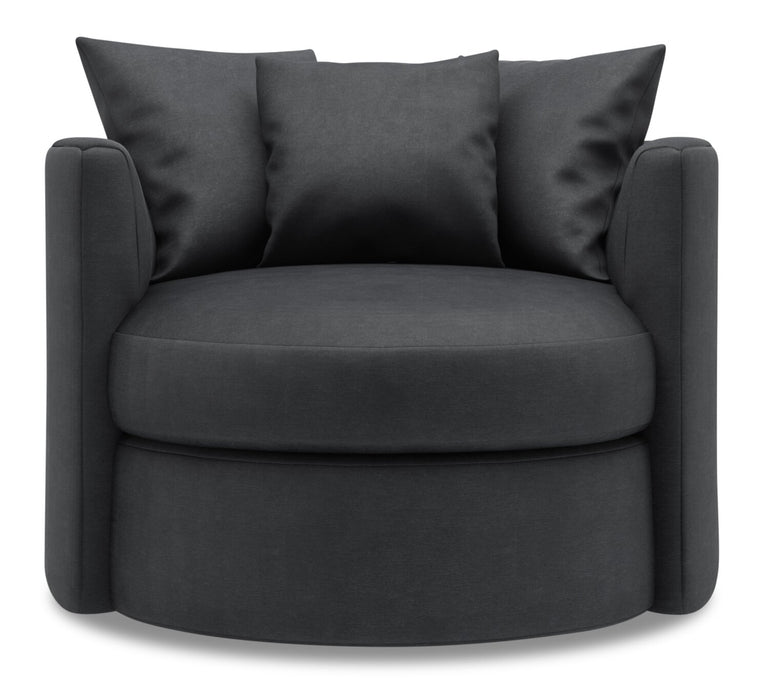 Fauteuil d’appoint pivotant Nest de Sofa Lab personnalisable de 41 po fabriqué au Canada en tissu d’apparence lin - gris Pax Pepper