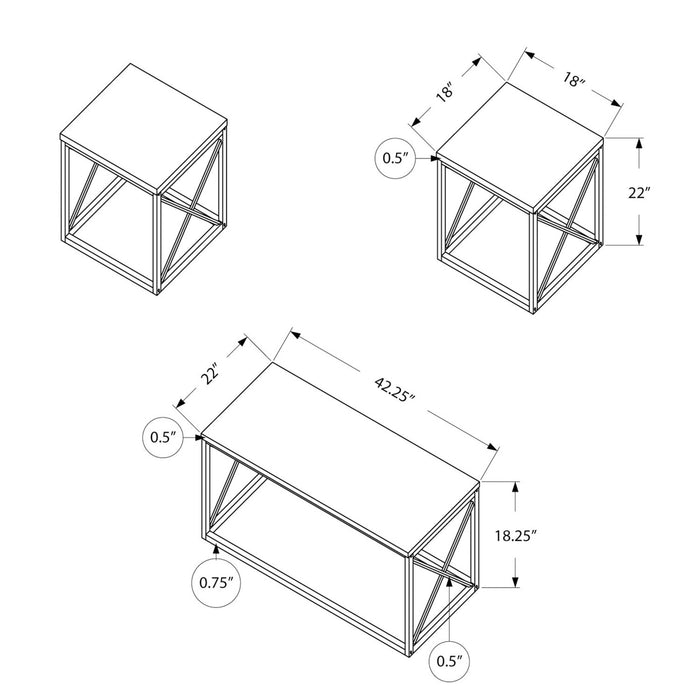 Ensemble 3 tables modernes Kasey de 42,25 po (table à café et 2 tables de bout) - taupe foncée avec base en métal noir