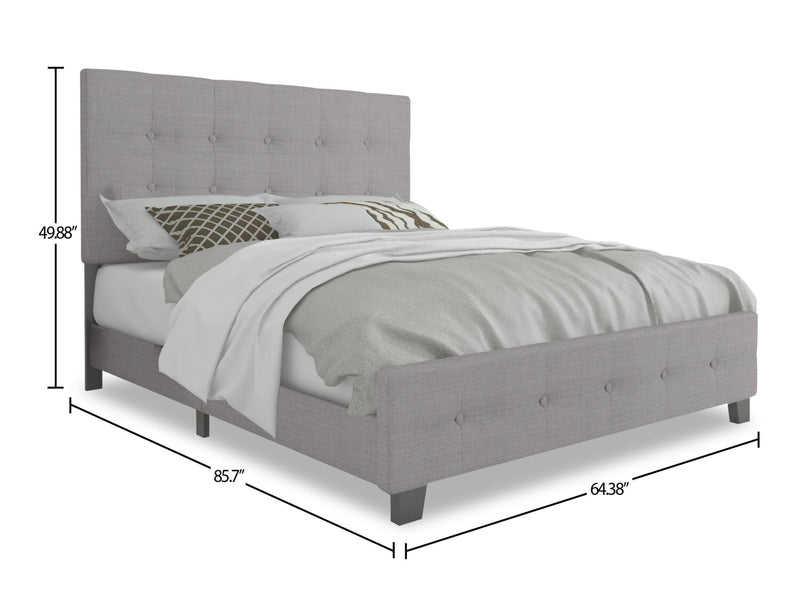 Lit rembourré Page en tissu d’apparence lin gris avec capitonnage à boutons - format grand lit