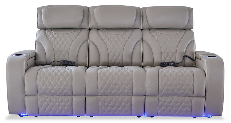 Sofa de massage à inclinaison électrique Elite de 86 po en cuir véritable avec appuie-têtes électriques et accoudoirs de rangement - gris