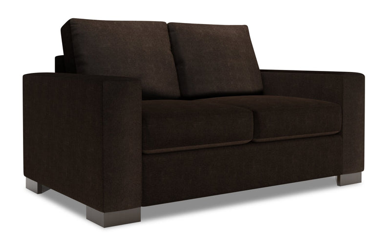 Causeuse personnalisable Track de Sofa Lab de 62 po fabriquée au Canada en tissu d’apparence lin avec accoudoirs rectilignes - brun Luxury Chocolate