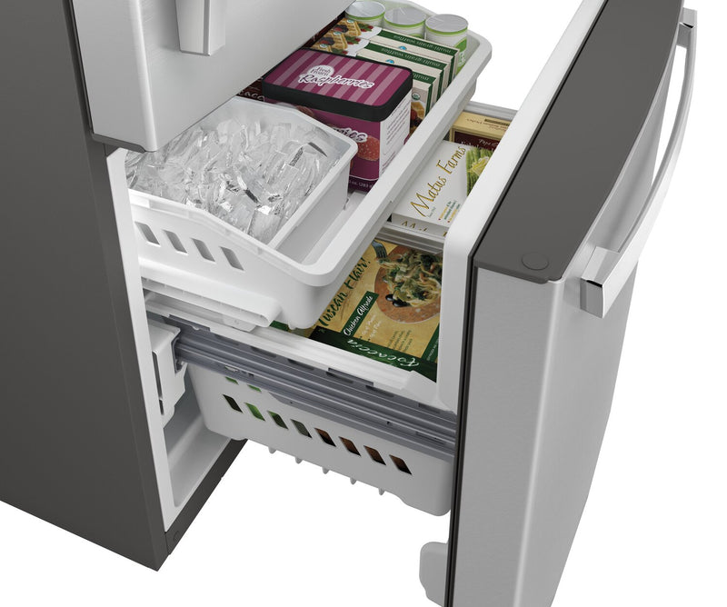 Réfrigérateur GE de 24,9 pi³ et de 33 po à congélateur inférieur - acier inoxydable résistant aux traces de doigts - GDE25EYKFS