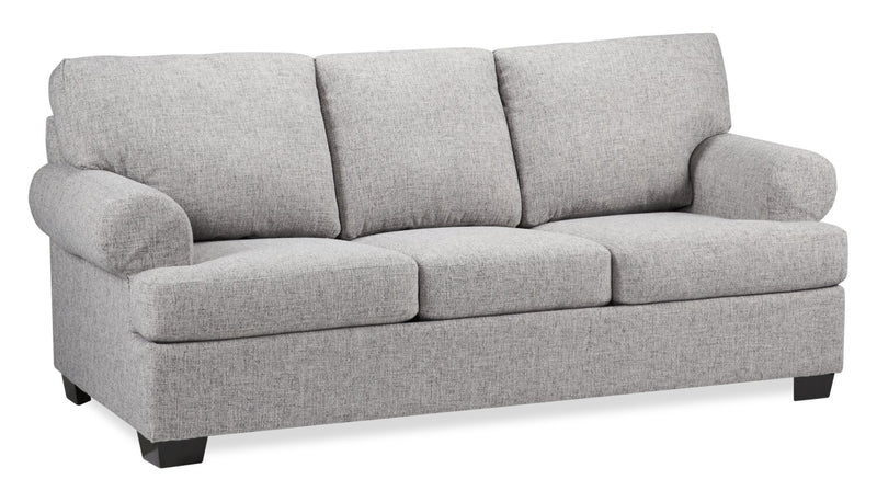 Sofa-lit personnalisable Roll de Sofa Lab de 86 po fabriqué au Canada en tissu d’apparence lin avec accoudoirs enroulés - gris Luna Domino