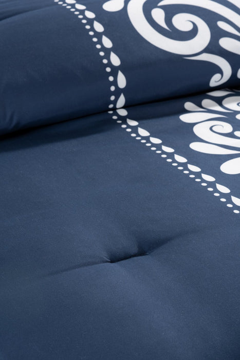 Ensemble d'édredon Navy Damask 3 pièces pour lit double ou grand lit