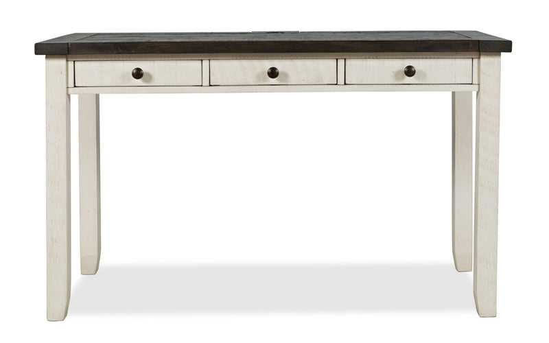 Bureau Madison County de 50 po à 3 tiroirs - blanc rétro avec brun de style bois de grange 