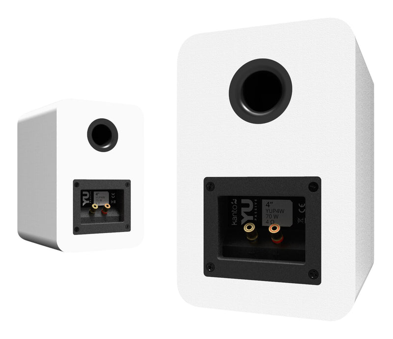 Haut-parleurs d'étagère passifs Kanto YU 4 po avec haut-parleur d’aigus 1 po, dôme en soie - blancs