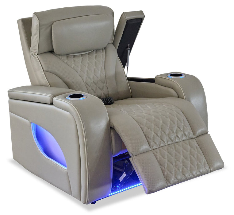 Fauteuil de massage à inclinaison électrique Elite de 38 po en cuir véritable avec appuie-tête électrique et accoudoirs de rangement - gris