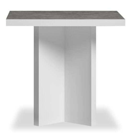 Table de bout moderne Marla de 23,6 po - blanche et grise avec imitation de marbre