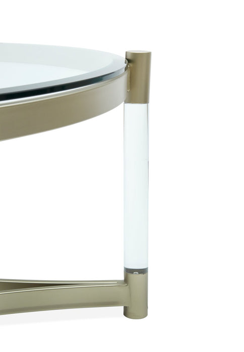 Table à café ronde moderne Silas de 40,75 po avec dessus en verre - platine avec métal et acrylique