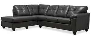 Sofa sectionnel de gauche Addison 2 pièces fabriqué au Canada en tissu d’apparence cuir avec coussins de siège amovibles - gris