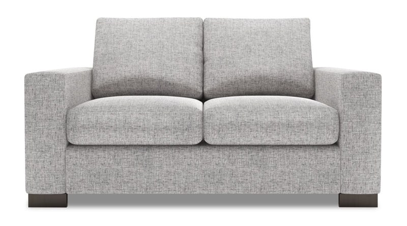 Causeuse personnalisable Track de Sofa Lab de 62 po fabriquée au Canada en tissu d’apparence lin avec accoudoirs rectilignes - gris Luna Domino
