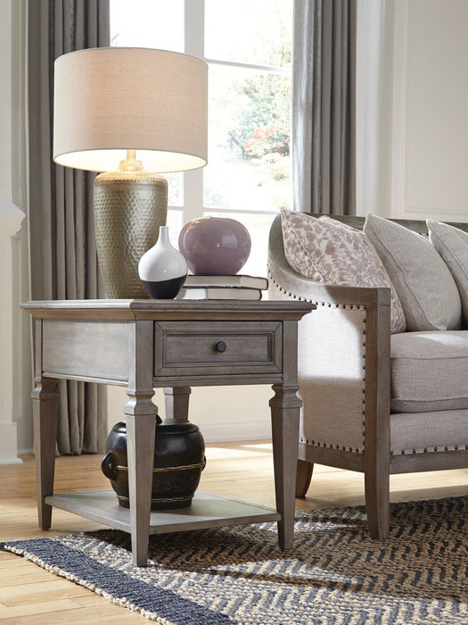 Table de bout traditionnelle Lancaster de 20 po avec rangement et tablette - grise et pin bronze