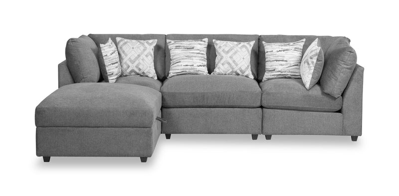 Sofa sectionnel modulaire Evolve de Scott Living 4 pièces en apparence lin avec pouf et coussins en duvet et plumes - gris anthracite