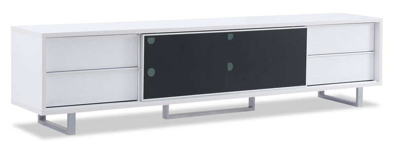 Meuble pour téléviseur moderne Amelia de 89 po x 15.5 po avec rangement et système de gestion des câbles pour téléviseurs jusqu’à 100 po - deux teintes, blanc et noir