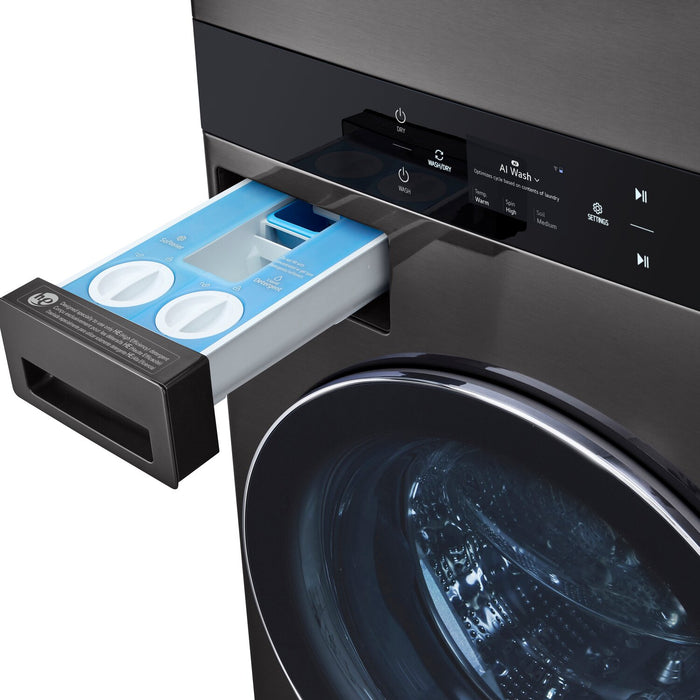 Tour de lavage WashTowerMC à la vapeur haute efficacité LG à chargement frontal avec laveuse de 5,8 pi³ et sécheuse de 7,4 pi³ - acier noir - WKEX300HBA