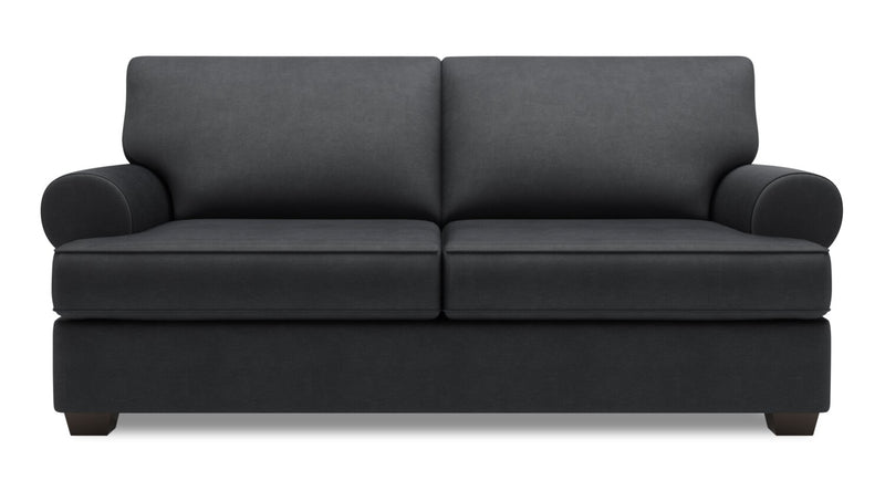 Sofa personnalisable Roll de Sofa Lab de 76 po de format condo fabriqué au Canada en tissu d’apparence lin avec accoudoirs enroulés - gris Pax Pepper
