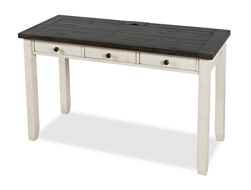 Bureau Madison County de 50 po à 3 tiroirs - blanc rétro avec brun de style bois de grange 
