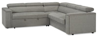  Sofa-lit sectionnel de gauche Savvy 2 pièces en tissu d’apparence lin avec appuie-têtes réglables - gris