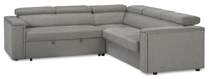 Sofa-lit sectionnel de gauche Savvy 2 pièces en tissu d’apparence lin avec appuie-têtes réglables - gris