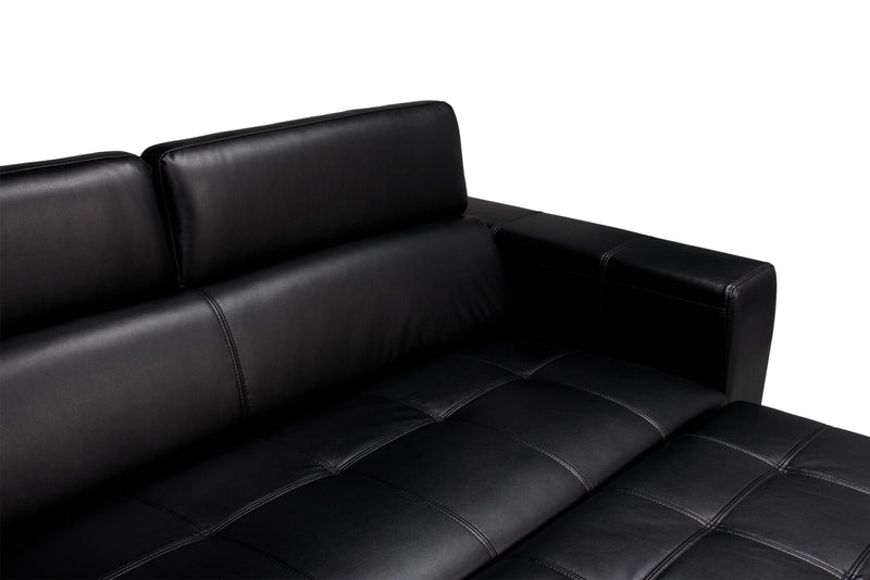 Sofa-lit Drake de 87 po en tissu d’apparence cuir avec lit rétractable, appuie-têtes relevables et capitonnage à boutons - noir