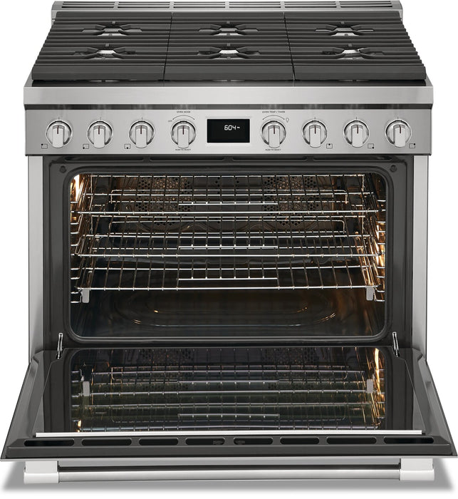 Cuisinière hybride Frigidaire Professional de 4,4 pi³ avec convection à 2 ventilateurs et surface de cuisson à 6 brûleurs - acier inoxydable Smudge-ProofMD - PCFD3670AF