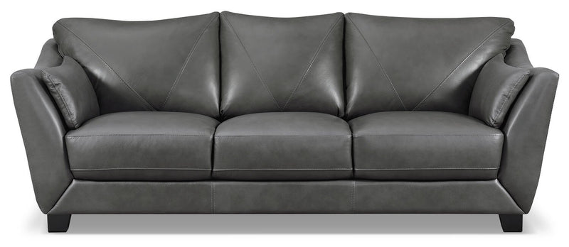 Sofa Lusso de Château d’Ax de 92 po en cuir véritable à 100 % avec pattes en bois - gris anthracite
