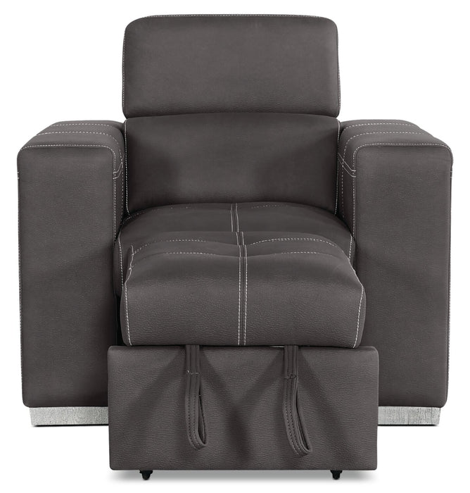 Fauteuil Drake de 41,5 po en tissu de suédine avec pouf rétractable et appuie-têtes relevables - gris ciment