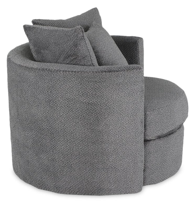 Fauteuil d’appoint pivotant Cuddler Midi de 42 po fabriqué au Canada en tissu de chenille - gris Teddy Nightfall