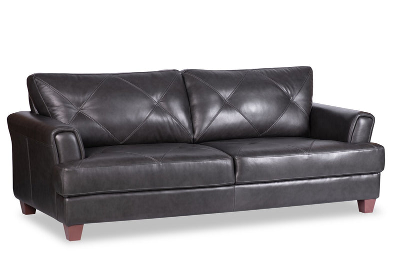 Sofa Vita de Château d’Ax de 87 po en cuir 100 % véritable avec coutures à motif de diamant et pattes en bois - gris anthracite