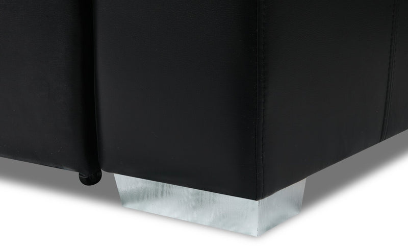 Sofa-lit sectionnel de droite Drake 3 pièces en tissu d’apparence cuir avec pouf de rangement - noir