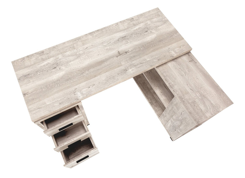 Bureau en coin en forme de L Rickey de 60 po à 3 tiroirs et tablettes - naturel