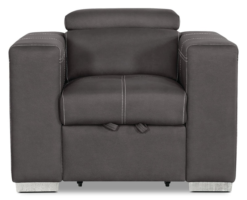 Fauteuil Drake de 41,5 po en tissu de suédine avec pouf rétractable et appuie-têtes relevables - gris ciment