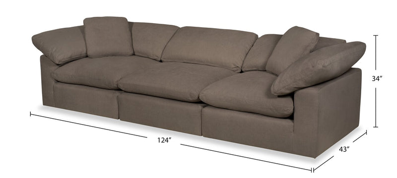 Sofa modulaire Eclipse de 124 po en tissu d’apparence lin avec coussins réversibles en duvet et plumes - brun ardoise