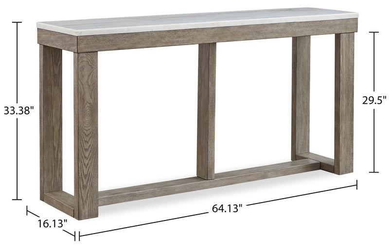 Table de salon moderne Corsa de 64 po - dessus en marbre avec base en bois gris-brun
