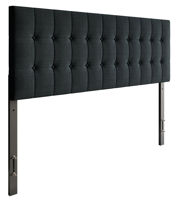 Tête de lit rembourrée Ellis en tissu anthracite avec capitonnage à boutons - format grand lit