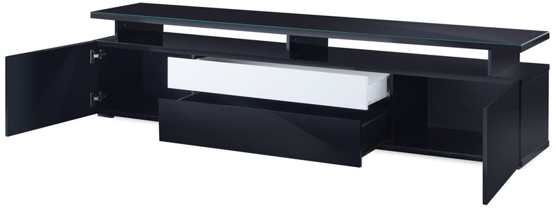 Meuble pour téléviseur moderne Adam de 68 po avec rangement et système de gestion des câbles pour téléviseurs jusqu’à 75 po - noir