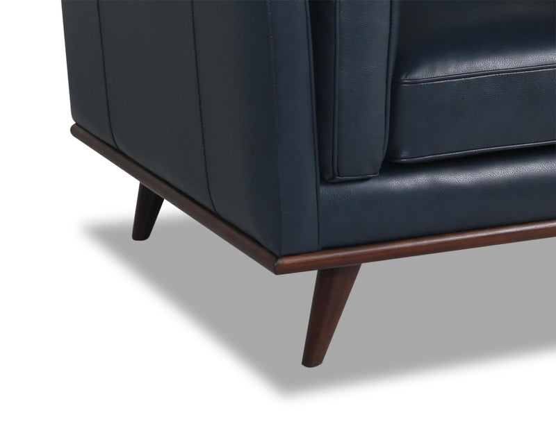 Sofa Vivia de 86 po en cuir véritable avec coussins de siège amovibles et pattes en bois - bleu marine