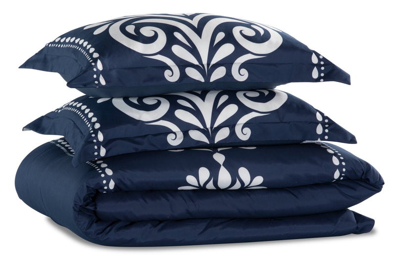 Ensemble d'édredon Navy Damask 3 pièces pour très grand lit