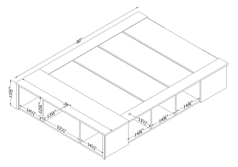 Lit plateforme Everley avec rangement et paniers intégrés, deux couleurs - format lit double