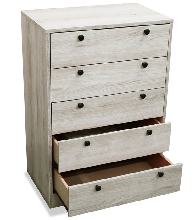 Commode verticale Hart de 24,6 po (L) x 36,2 po (H) à 5 tiroirs pour la chambre à coucher, fabriquée au Canada - blanche