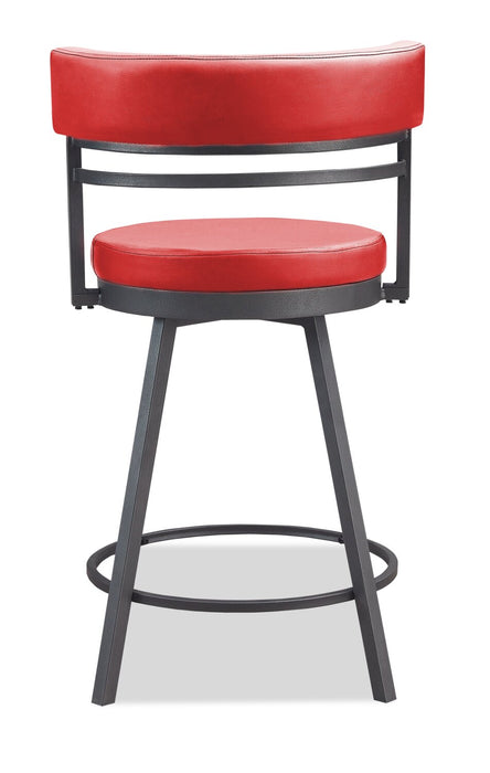 Tabouret bar Mila en tissu de cuir végétalien et en métal avec siège pivotant - rouge