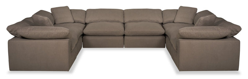 Sofa sectionnel modulaire Eclipse 8 pièces en tissu d’apparence lin avec coussins réversibles en duvet et plumes - gris ardoise